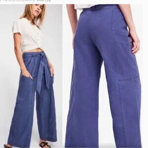 FREE PEOPLE Bluebell Belted Linen Cotton Blend Wide Leg Trouser Pants size small